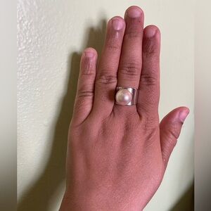 Elegant Adjustable Silver Pearl Ring